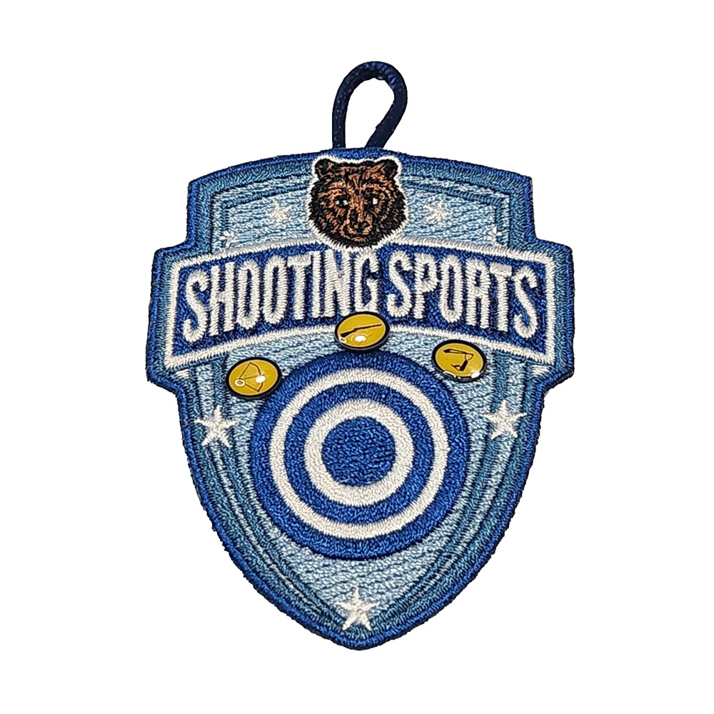 Boy Cub Scout BSA Shooting Sports Badge w/ Archery, Riffle, Sling-Shot Pin Backs